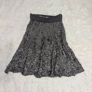 Foldover Whimsy Grey Lace Midi Skirt